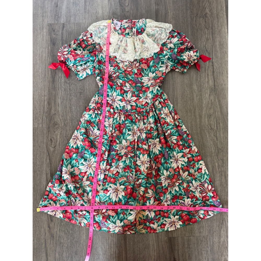 Vintage Carrousel Girls Size 10 Christmas Dress Made USA Lace Collar Cottagecore - Picture 14 of 16